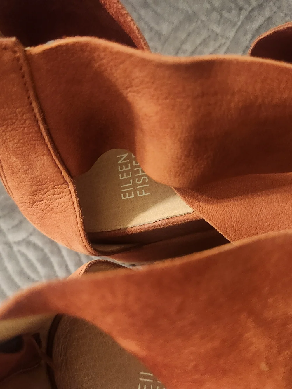 Eileen Fisher - Womens Leather Platform Wedge Sandals in Rust Orange